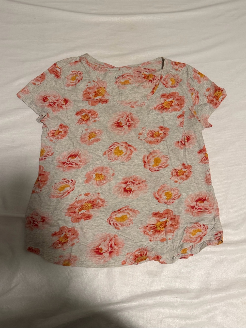 LOFT Women’s Soft Gray Tee with Pink & Yellow Floral Print